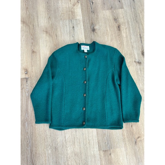 Tally Ho Sweaters - Vintage Tally Ho Boiled Wool Cardigan Sweater Emerald Green Silver Button Large